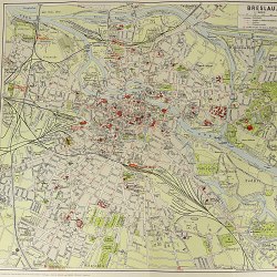 Breslau city map 1930s 15x17" Silesia Wroclaw Poland Schlesien pre-WW2